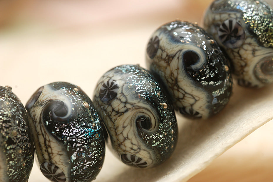 10204821 - Six Sable Celestial Rondelle Beads