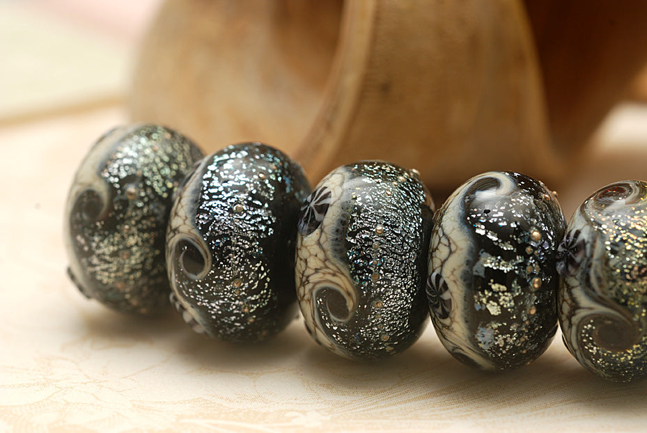 10204821 - Six Sable Celestial Rondelle Beads