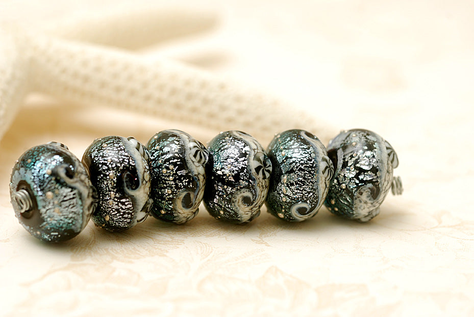 10204821 - Six Sable Celestial Rondelle Beads