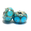 10409001 - Seven Teal Blue w/Metal Dots Rondelle Beads