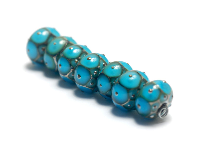 10409001 - Seven Teal Blue w/Metal Dots Rondelle Beads