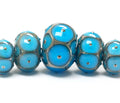 10409011 - Five Teal Blue w/Metal Dots Graduated Rondelle Beads