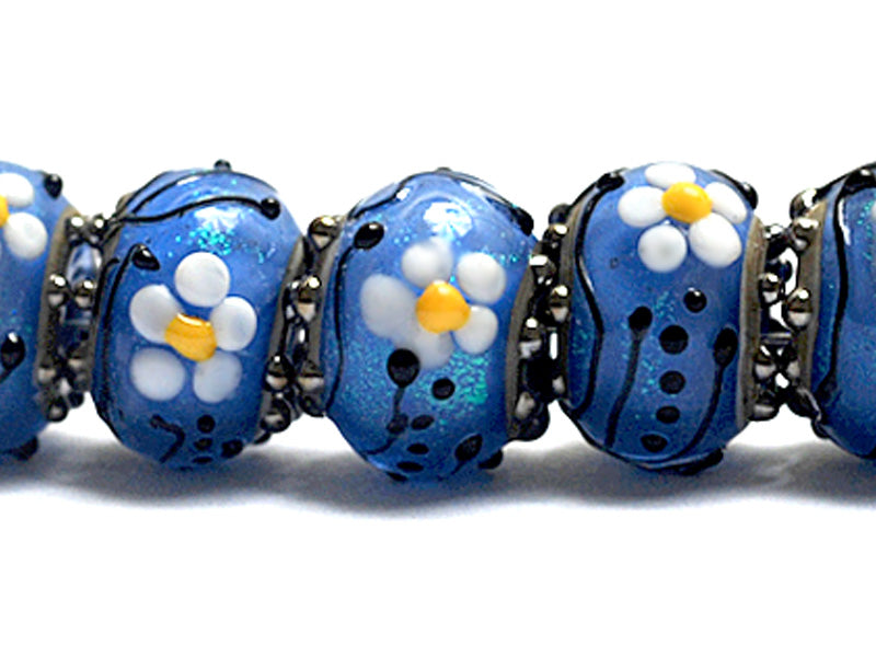 10414201 - Seven Arctic Blue Florals Rondelle Beads