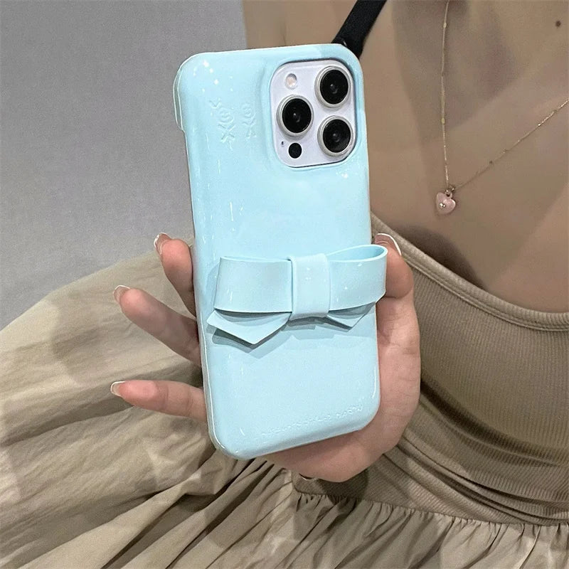 Candy Color Cute Bowknot Phone Case For iPhone