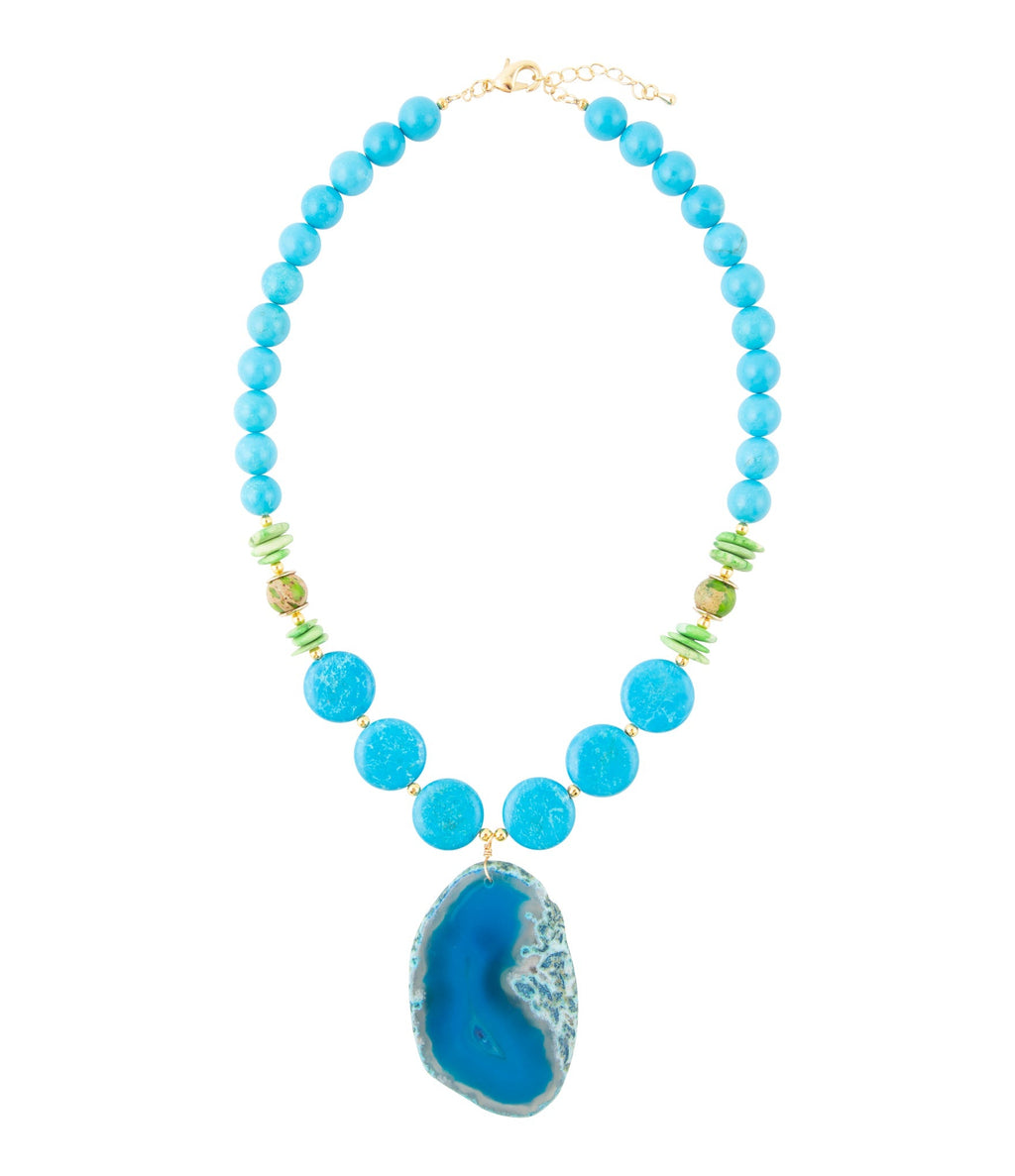 Fresh Twist Lime and Blue Agate Pendant Necklace