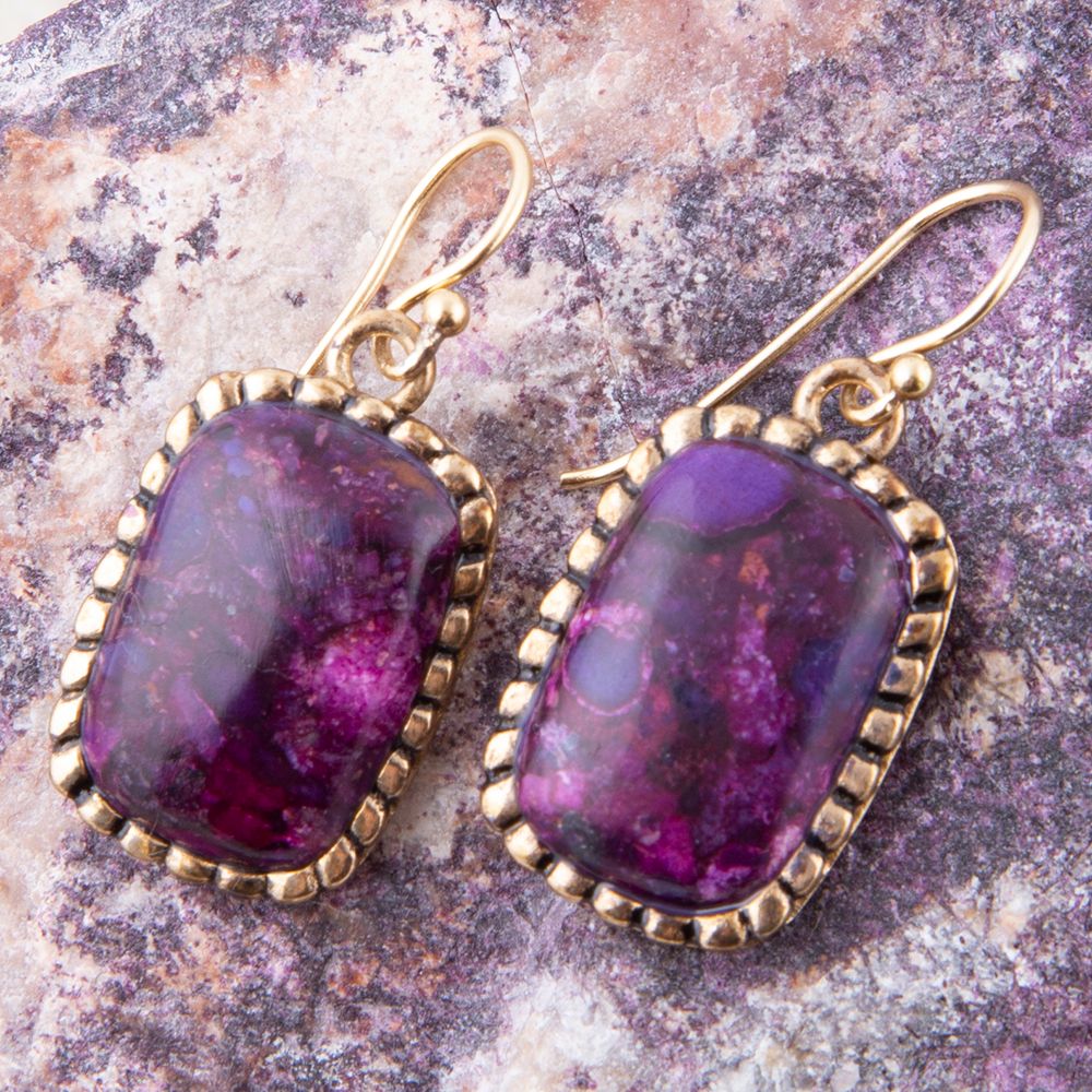 Luminous Purple Turquoise Golden Drop Earrings