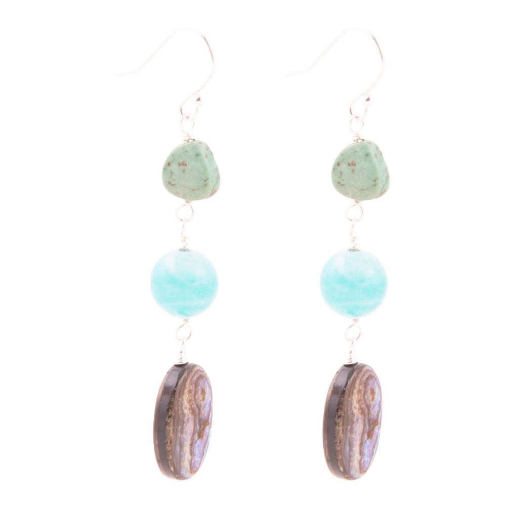 Multicolor Abalone and Blue Magnesite Sterling Silver Drop Earrings