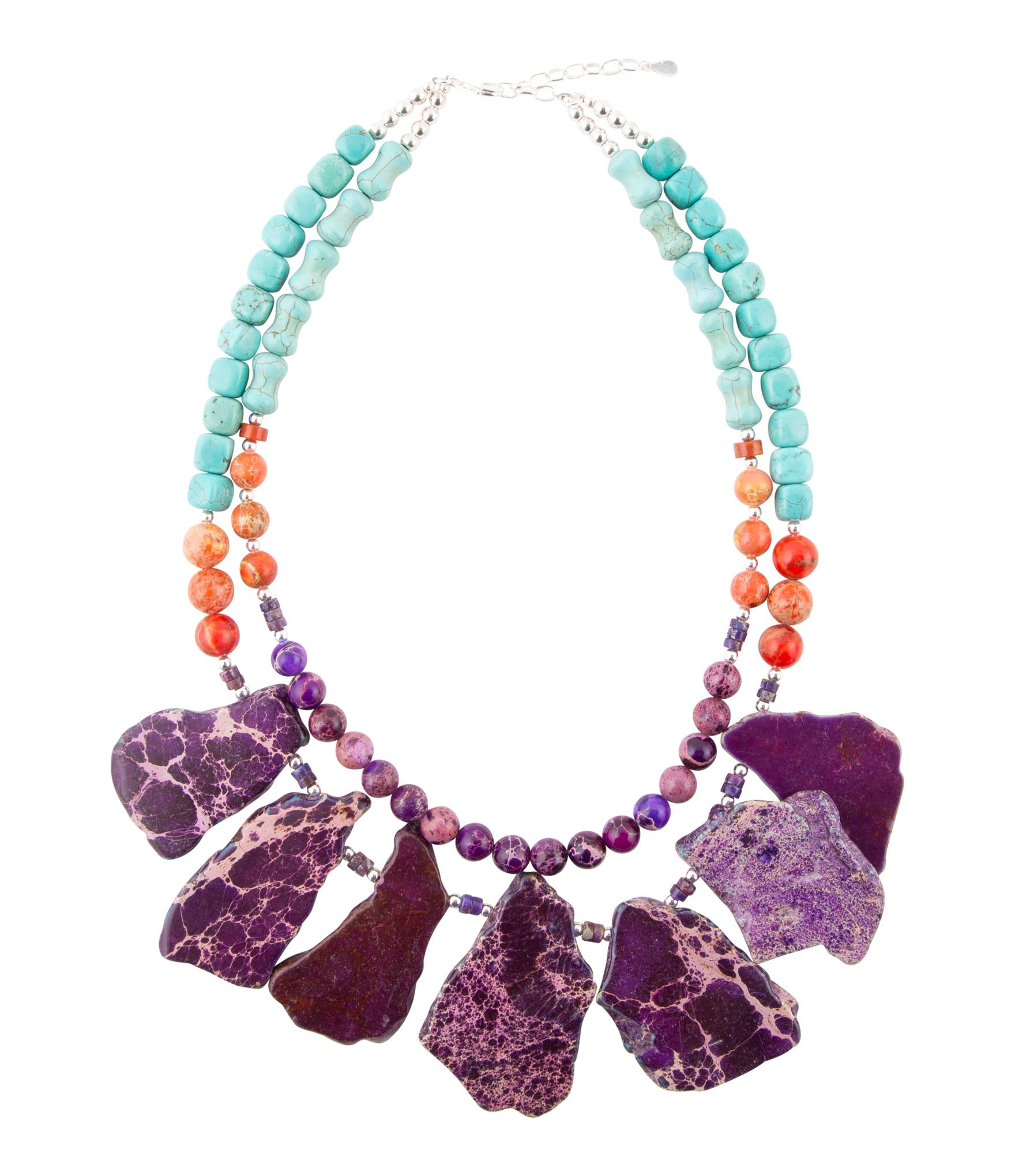 Prescott Blue Magnesite Purple and Orange Statement Necklace